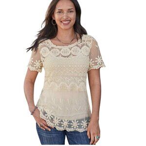 Sundance Sense Of Wonder Embroidered Lace Top Small Off White Boho Feminine